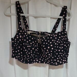 Kona Sol Black and Pink Polka Dot Bikini Top